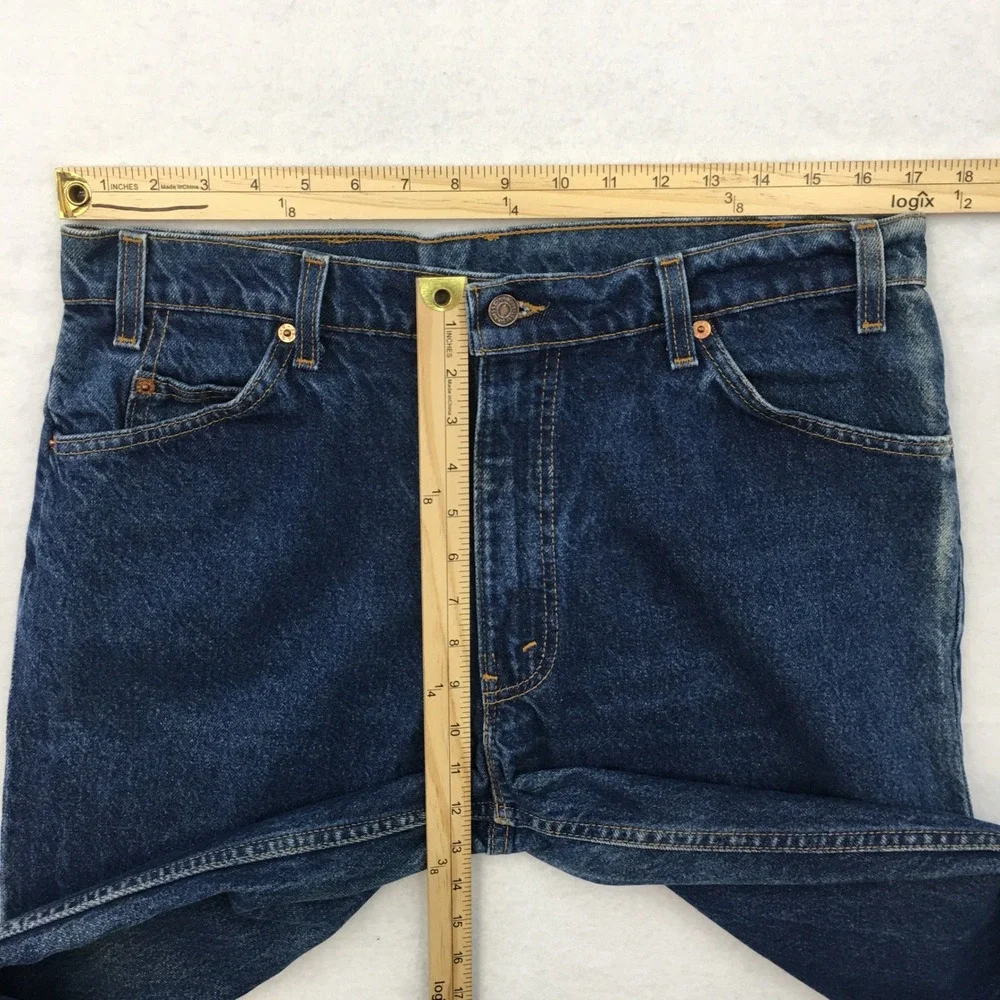 VINTAGE 90s Levis 518 Relaxed Orange Tab Jeans Mens 34x36 Made in USA Dark Wash